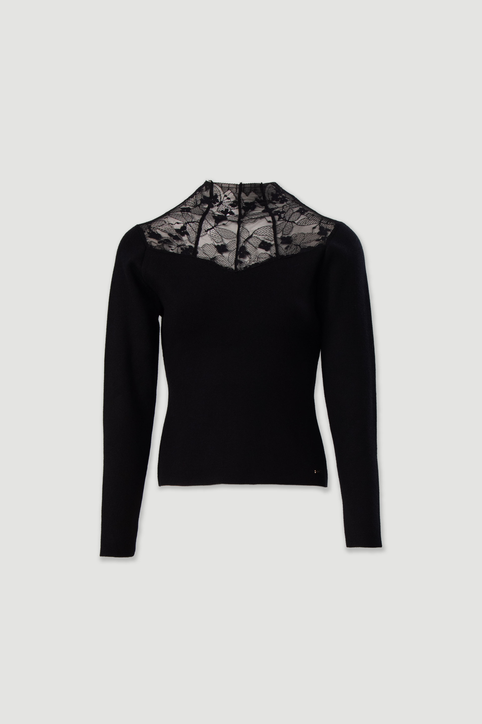 Knit sweater with lace neckline