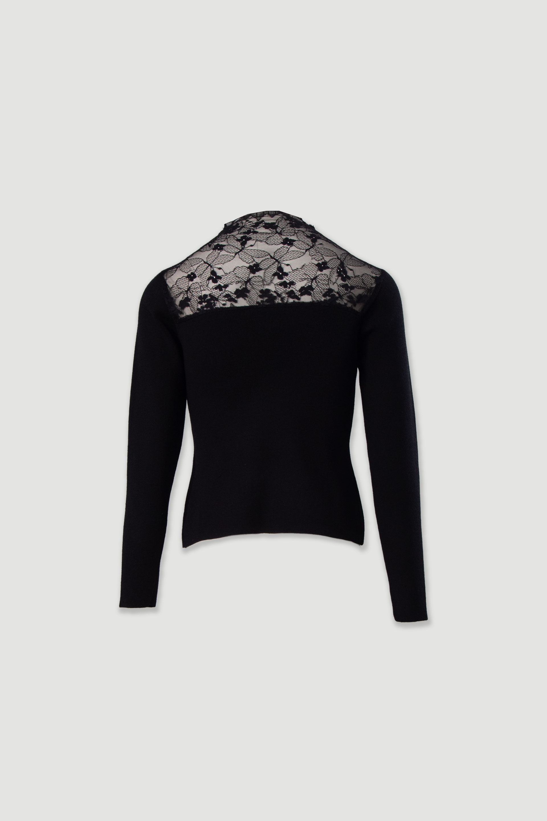 Knit sweater with lace neckline