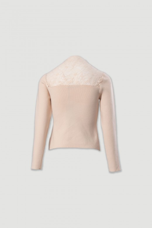 Camisola de malha com renda no decote Camisola de malha com renda no decote