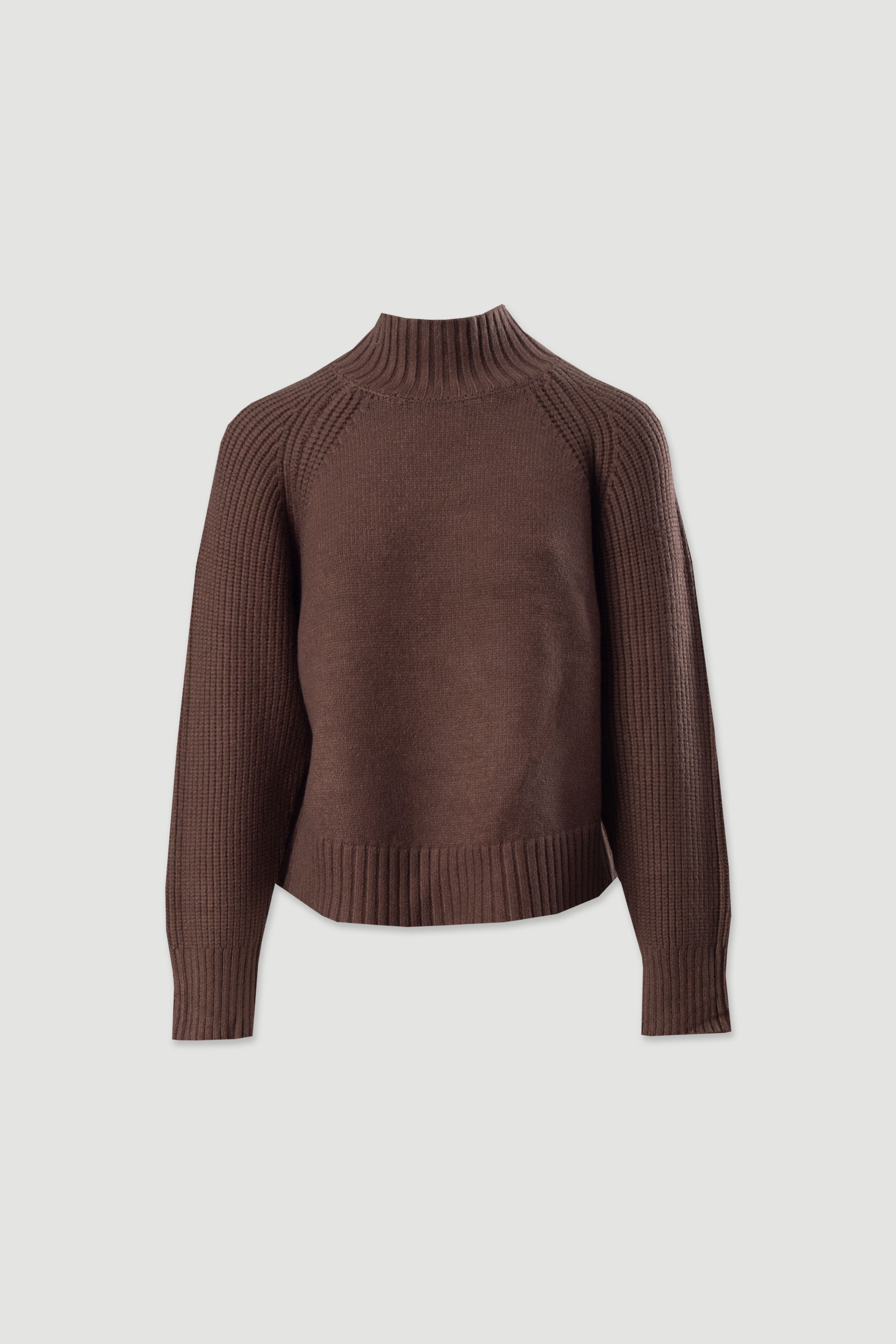 Camisola de malha canelada com gola alta