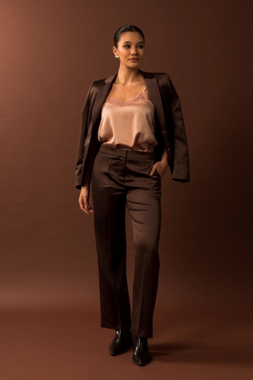 Pantaln de corte recto en tejido satinado
