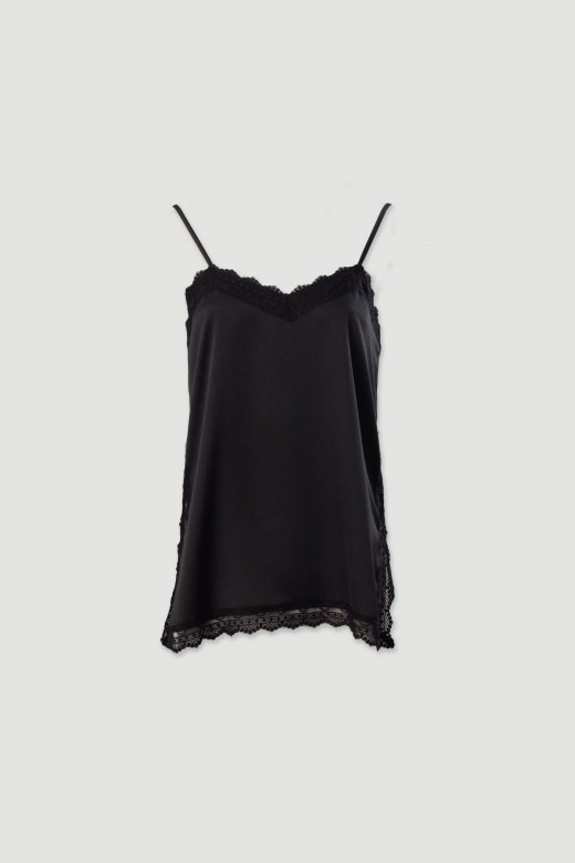 Satin strap top with lace detail Satin strap top with lace detail