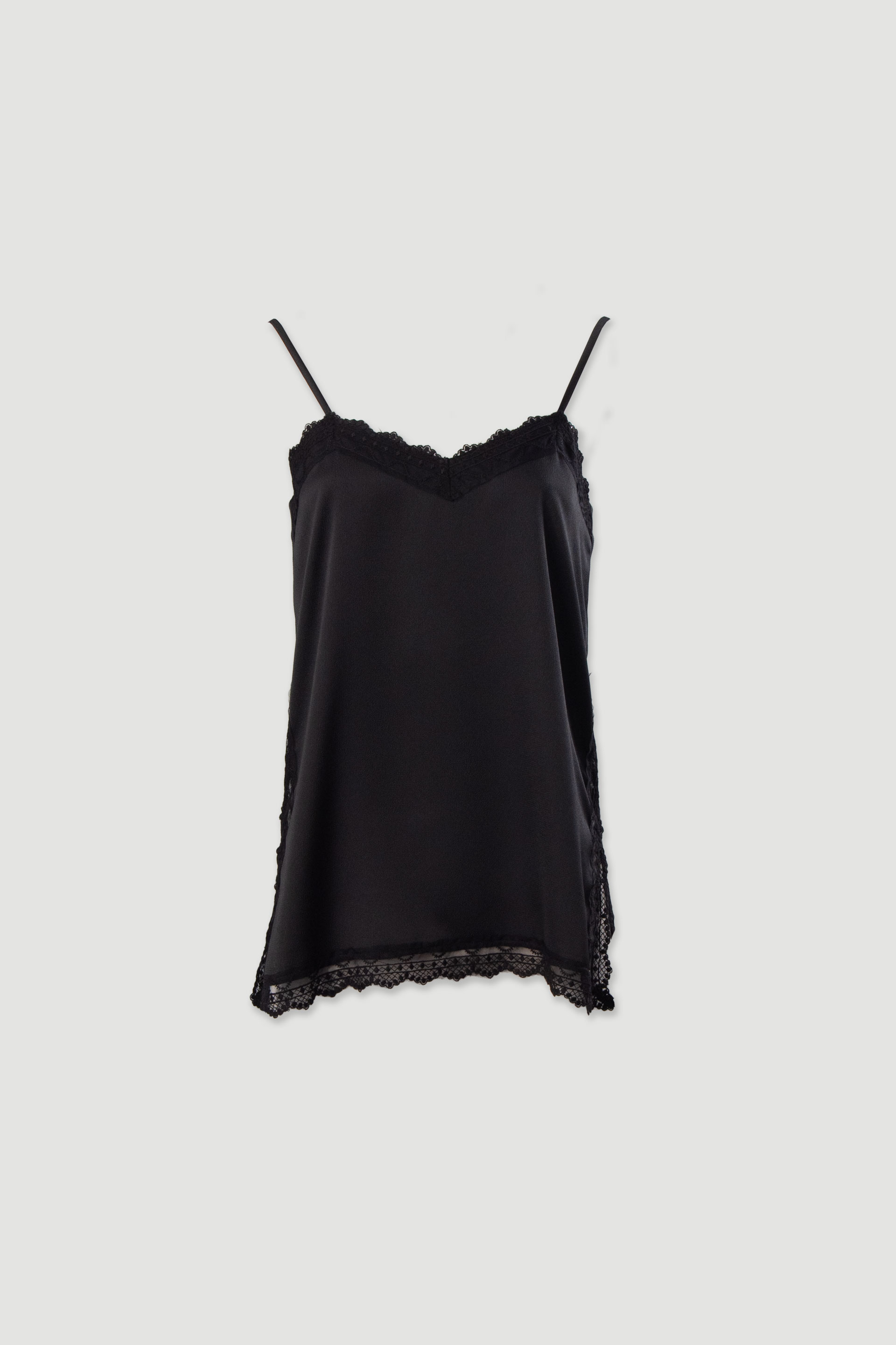 Top de alças acetinado com detalhe em renda