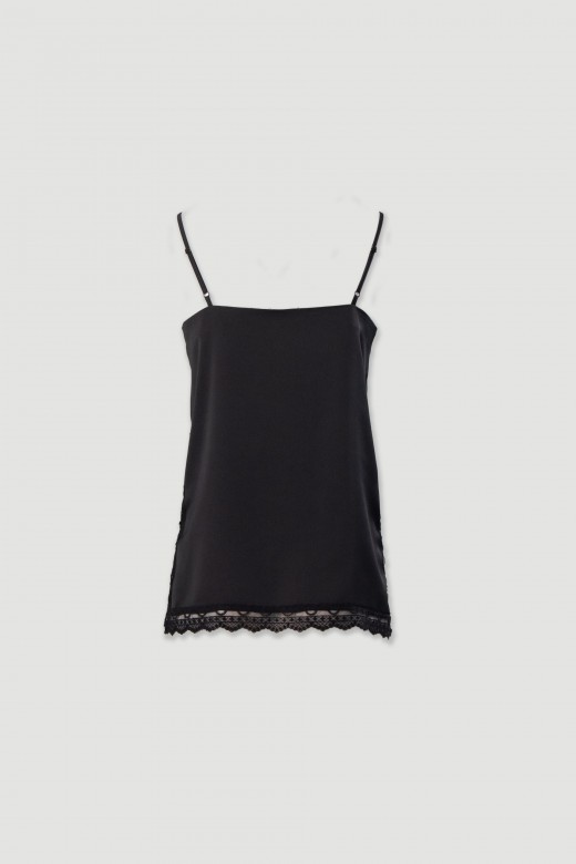 Satin strap top with lace detail Satin strap top with lace detail