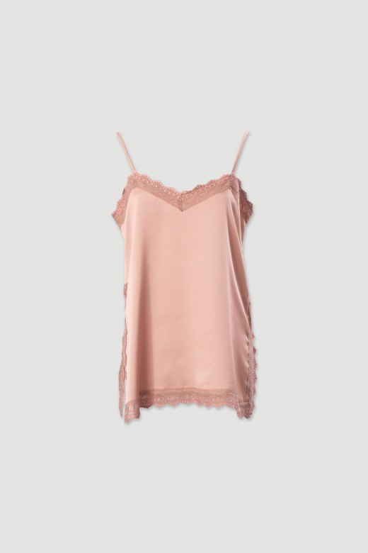 Satin strap top with lace detail Satin strap top with lace detail