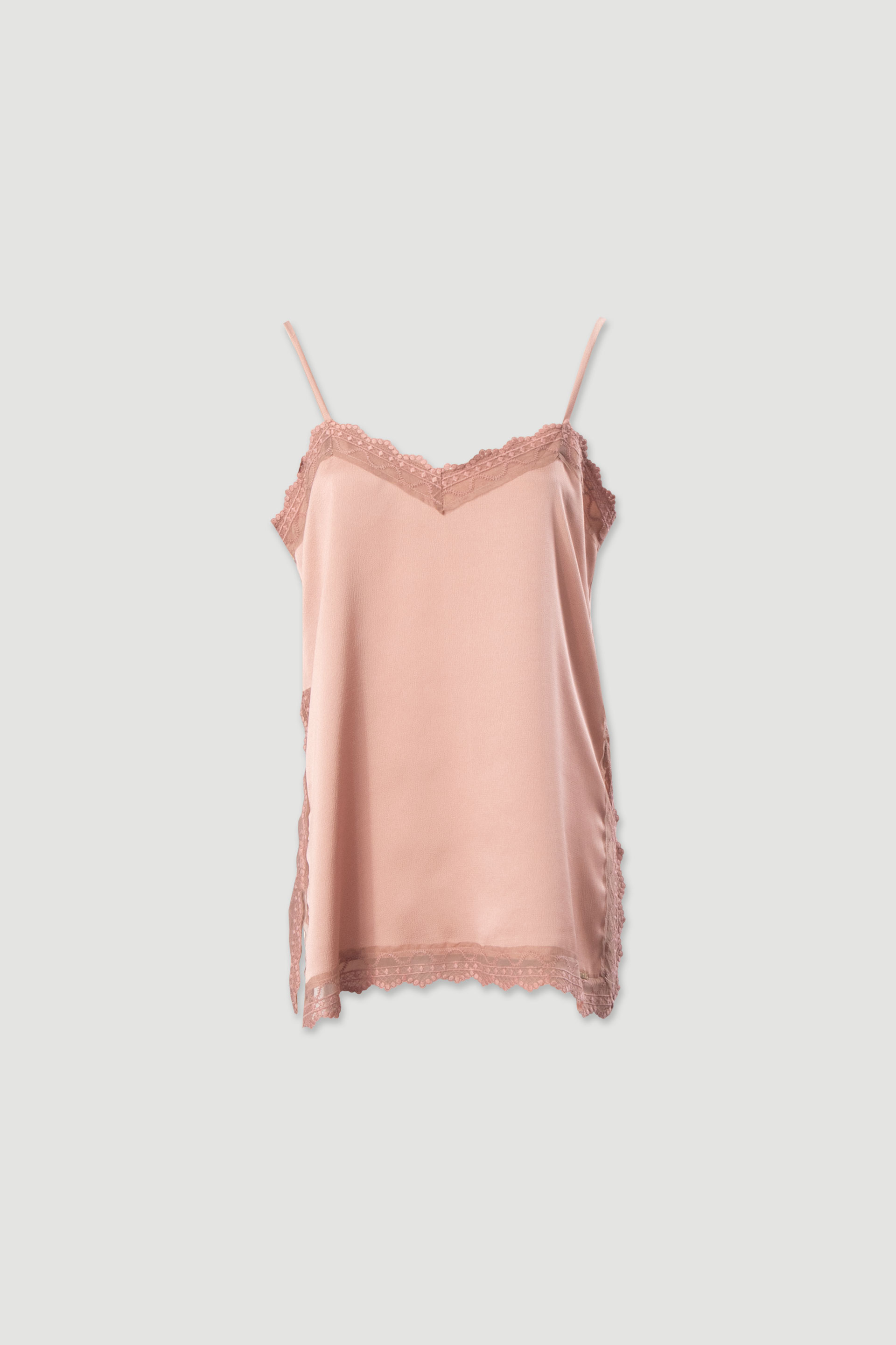 Top satinado de tirantes con detalle de encaje