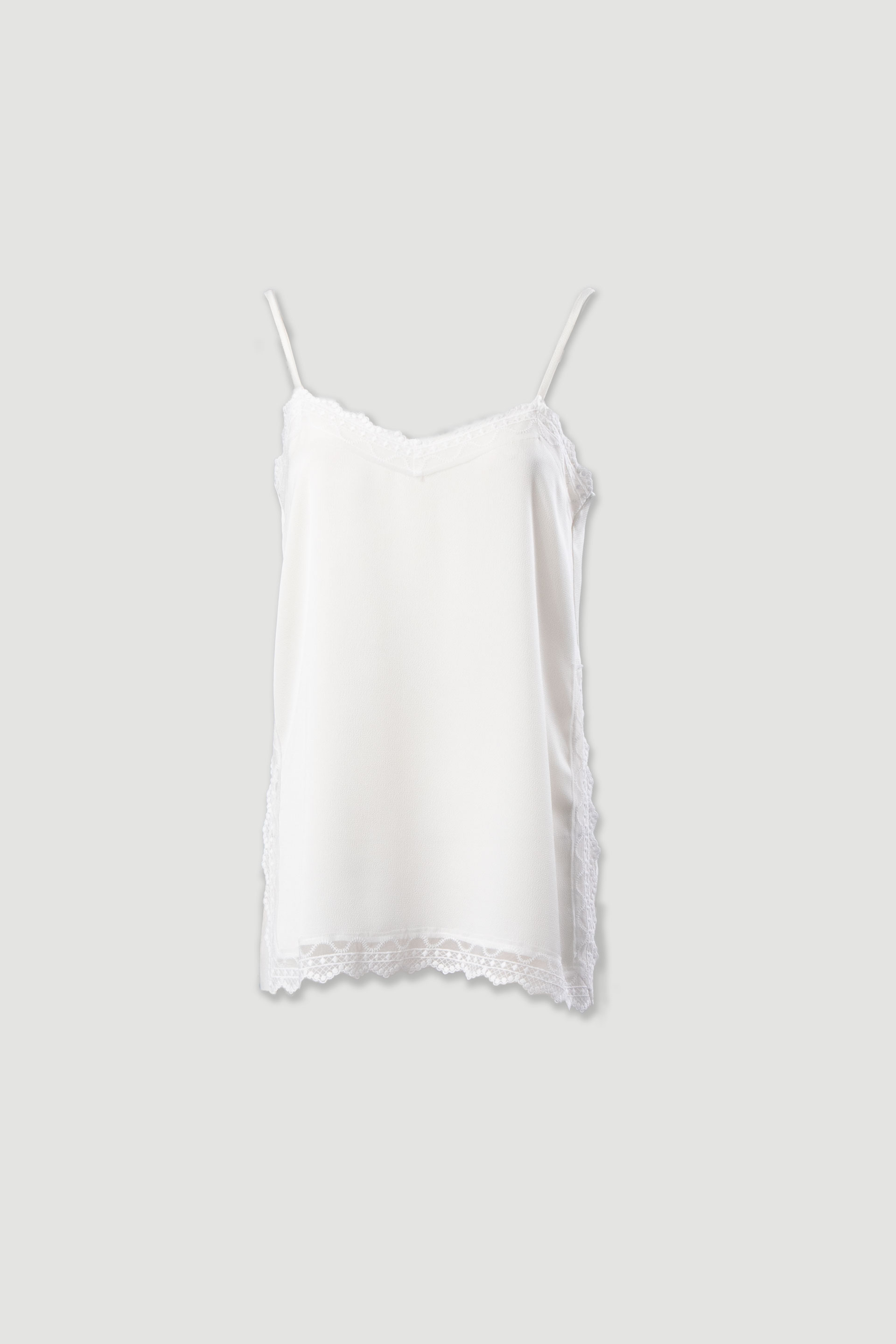 Top de alças acetinado com detalhe em renda