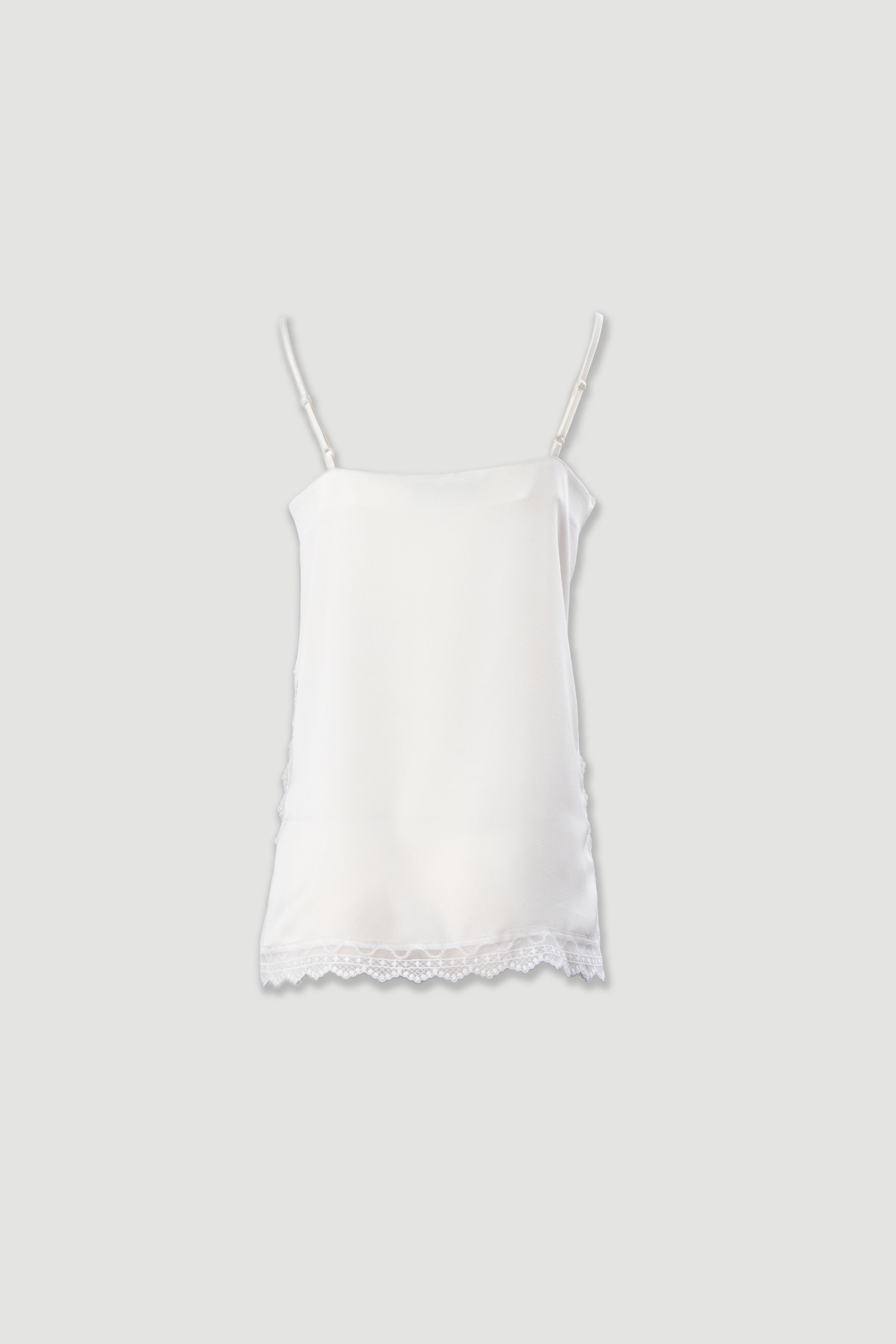 Top de alças acetinado com detalhe em renda