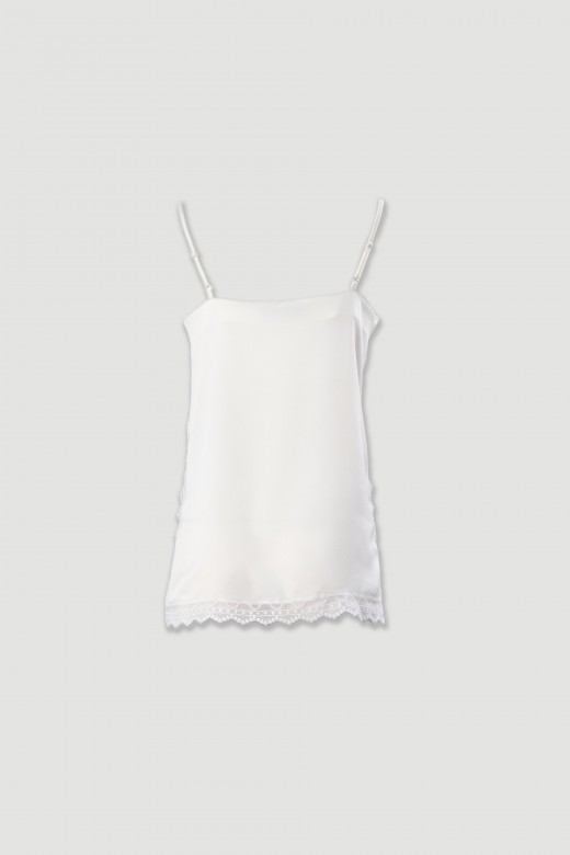 Satin strap top with lace detail Satin strap top with lace detail