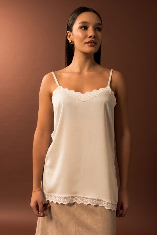 Satin strap top with lace detail Satin strap top with lace detail