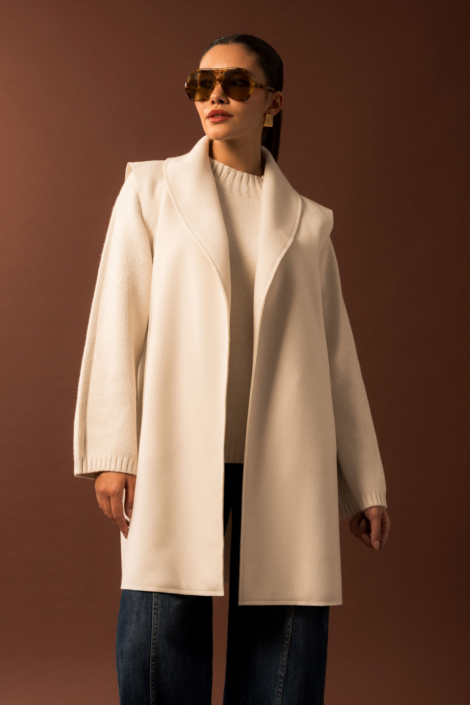 Gilet long à large col châle