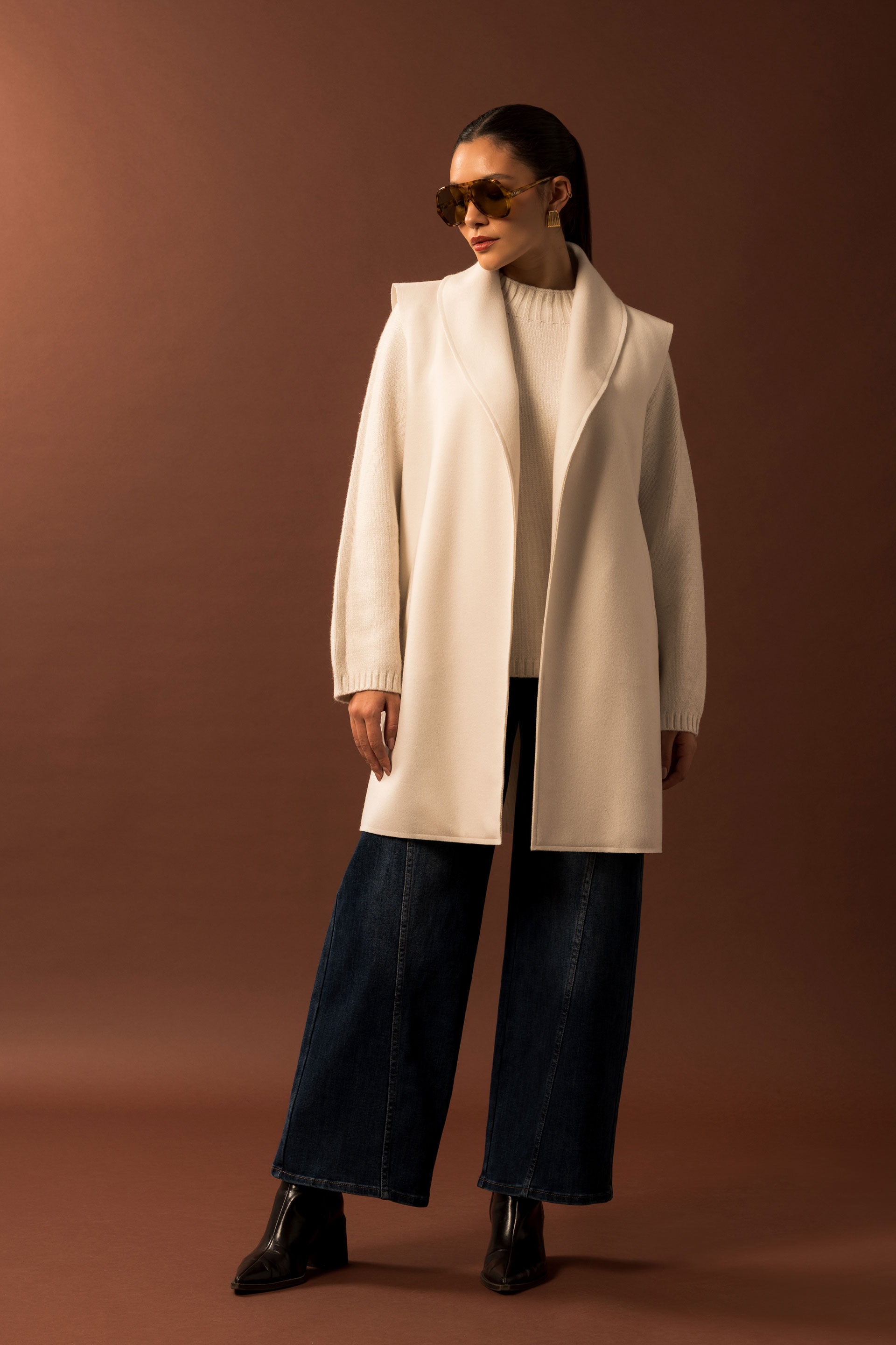 Gilet long à large col châle
