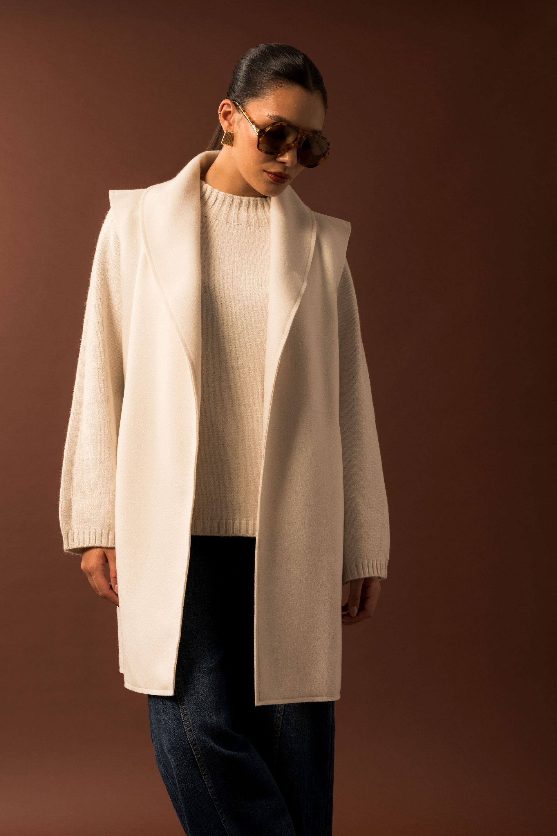 Gilet long à large col châle