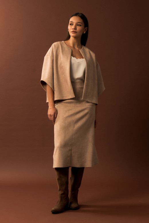 Peach-skin effect fabric midi skirt Peach-skin effect fabric midi skirt