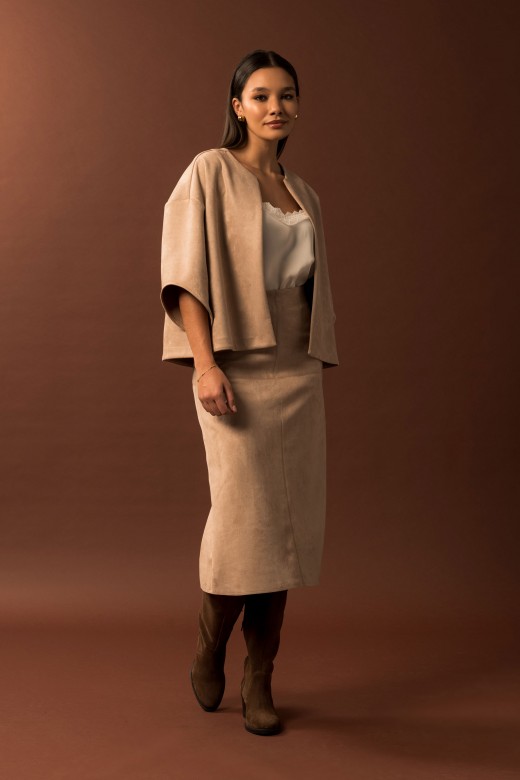 Peach-skin effect fabric midi skirt