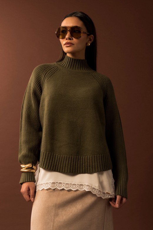 Camisola de malha canelada com gola alta Camisola de malha canelada com gola alta