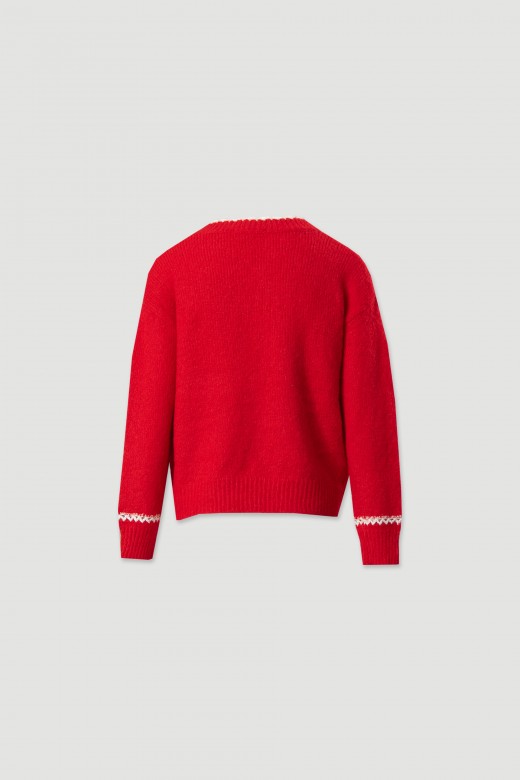 Camisola de malha com decote em v e detalhe contrastante Camisola de malha com decote em v e detalhe contrastante