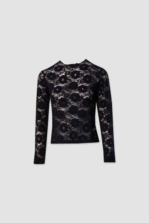 Camisola em renda com manga comprida