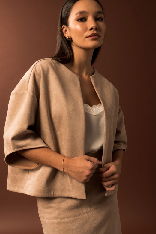 Veste courte en tissu effet peau de pêche Veste courte en tissu effet peau de pêche