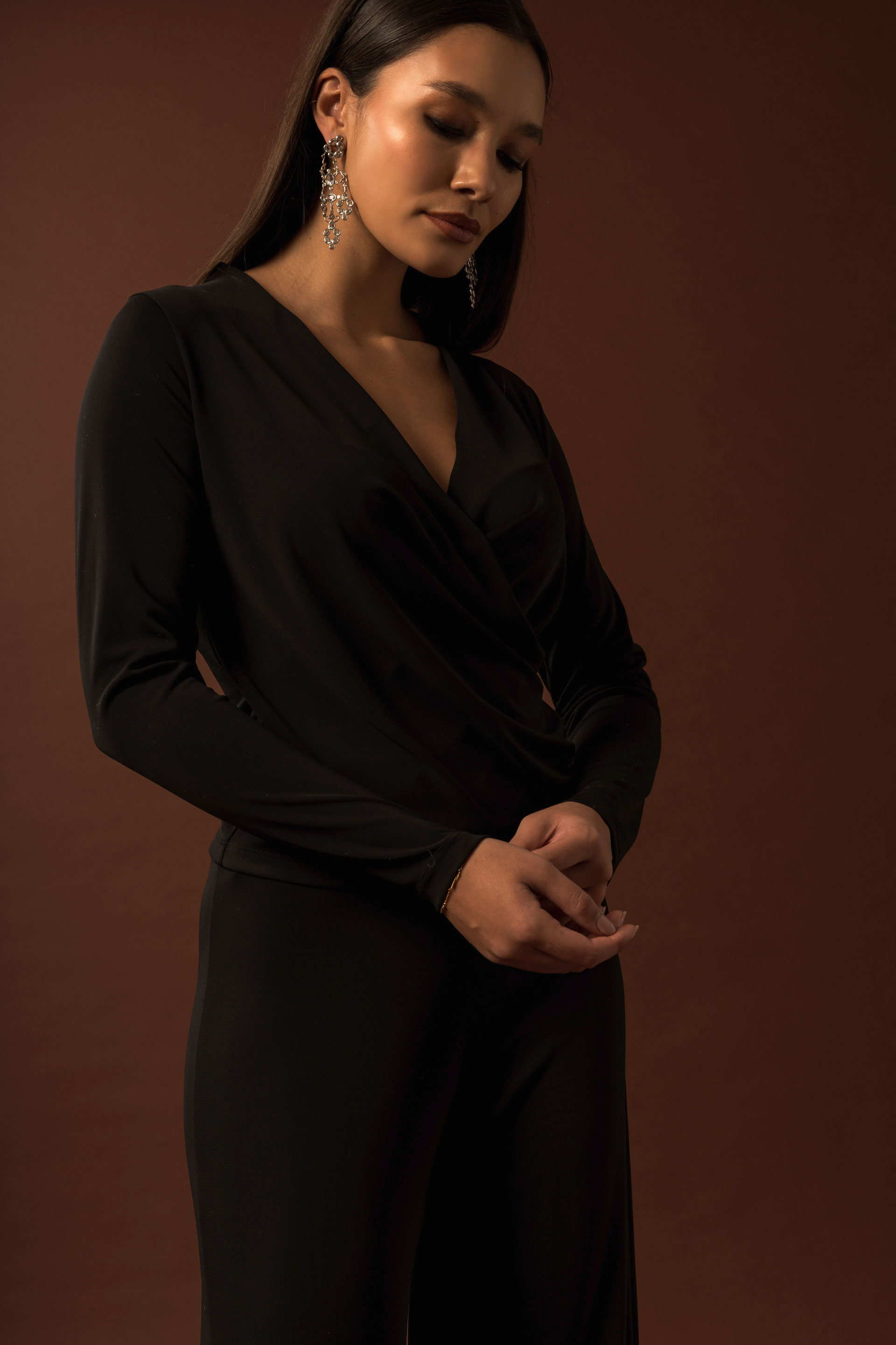 Knitted jumper with wrap neckline