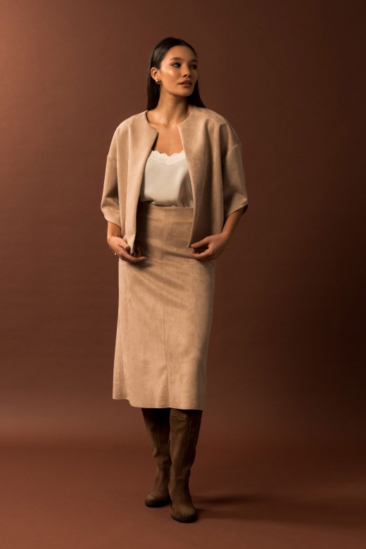 Veste courte en tissu effet peau de pêche Veste courte en tissu effet peau de pêche