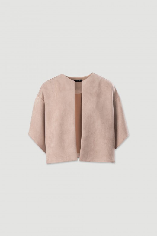 Chaqueta corta de tejido con efecto piel de melocotn