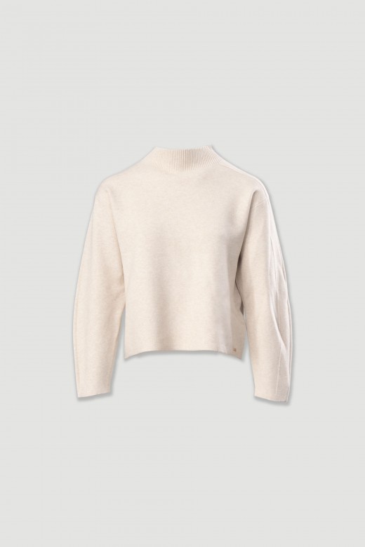 Camisola de malha com ombros descaídos Camisola de malha com ombros descaídos