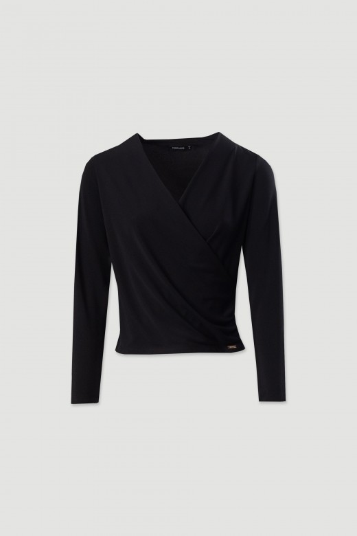 Knitted jumper with wrap neckline