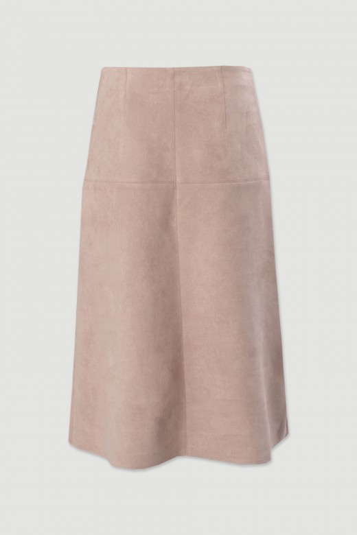 Saia midi em tecido efeito pele de pêssego Saia midi em tecido efeito pele de pêssego