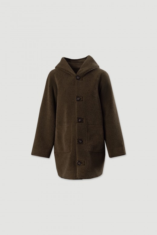 Manteau rversible  capuche en sudine et effet mouton