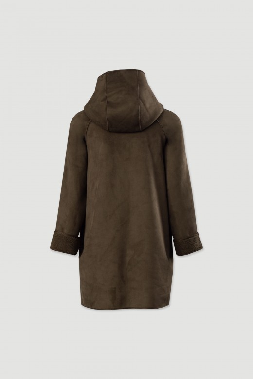 Manteau rversible  capuche en sudine et effet mouton