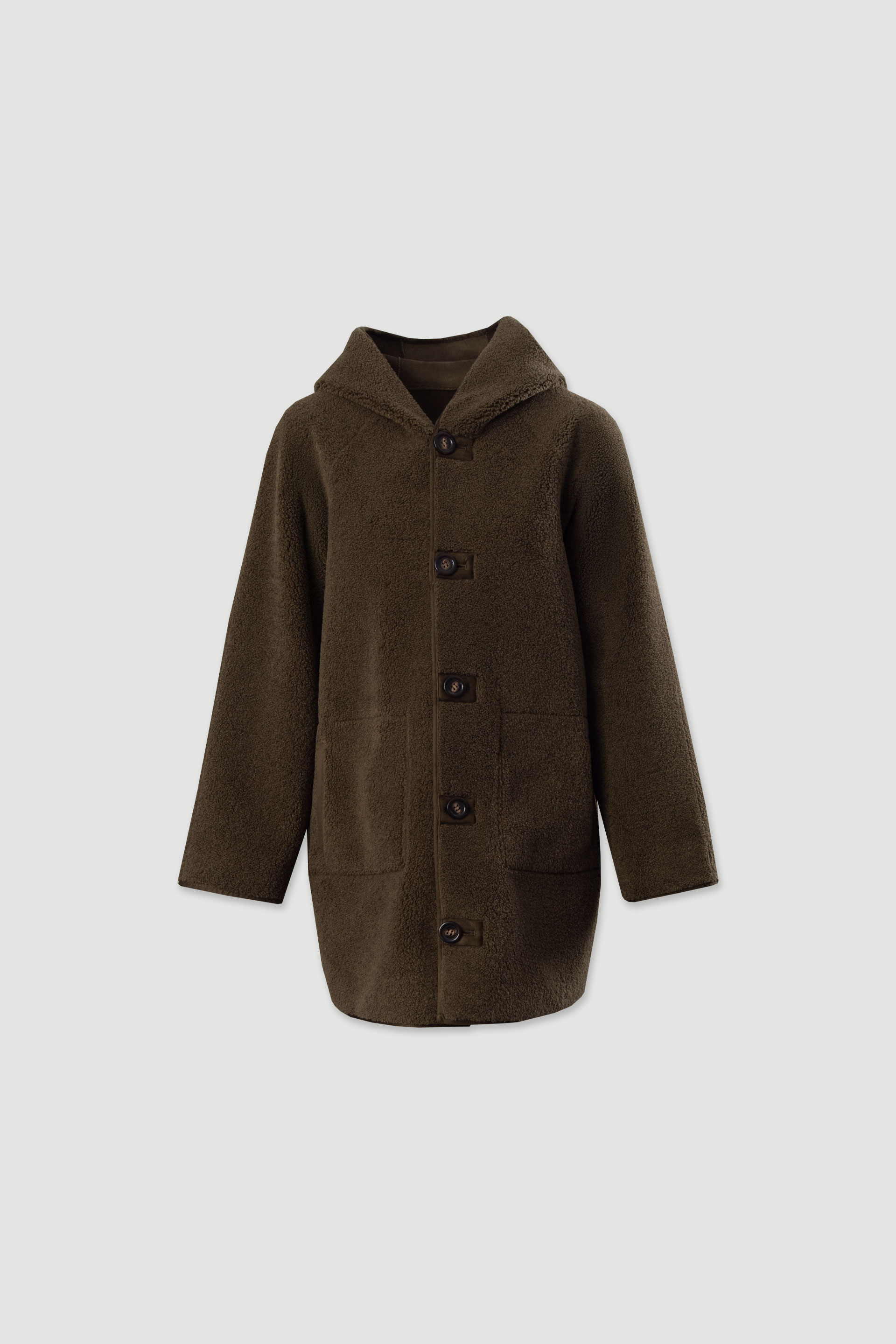 Manteau réversible à capuche en suédine et effet mouton
