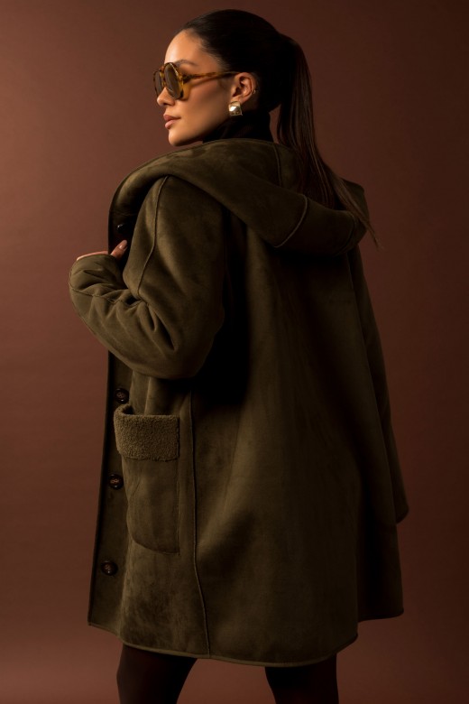 Manteau rversible  capuche en sudine et effet mouton