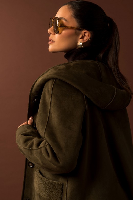 Manteau rversible  capuche en sudine et effet mouton