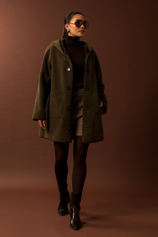 Manteau rversible  capuche en sudine et effet mouton