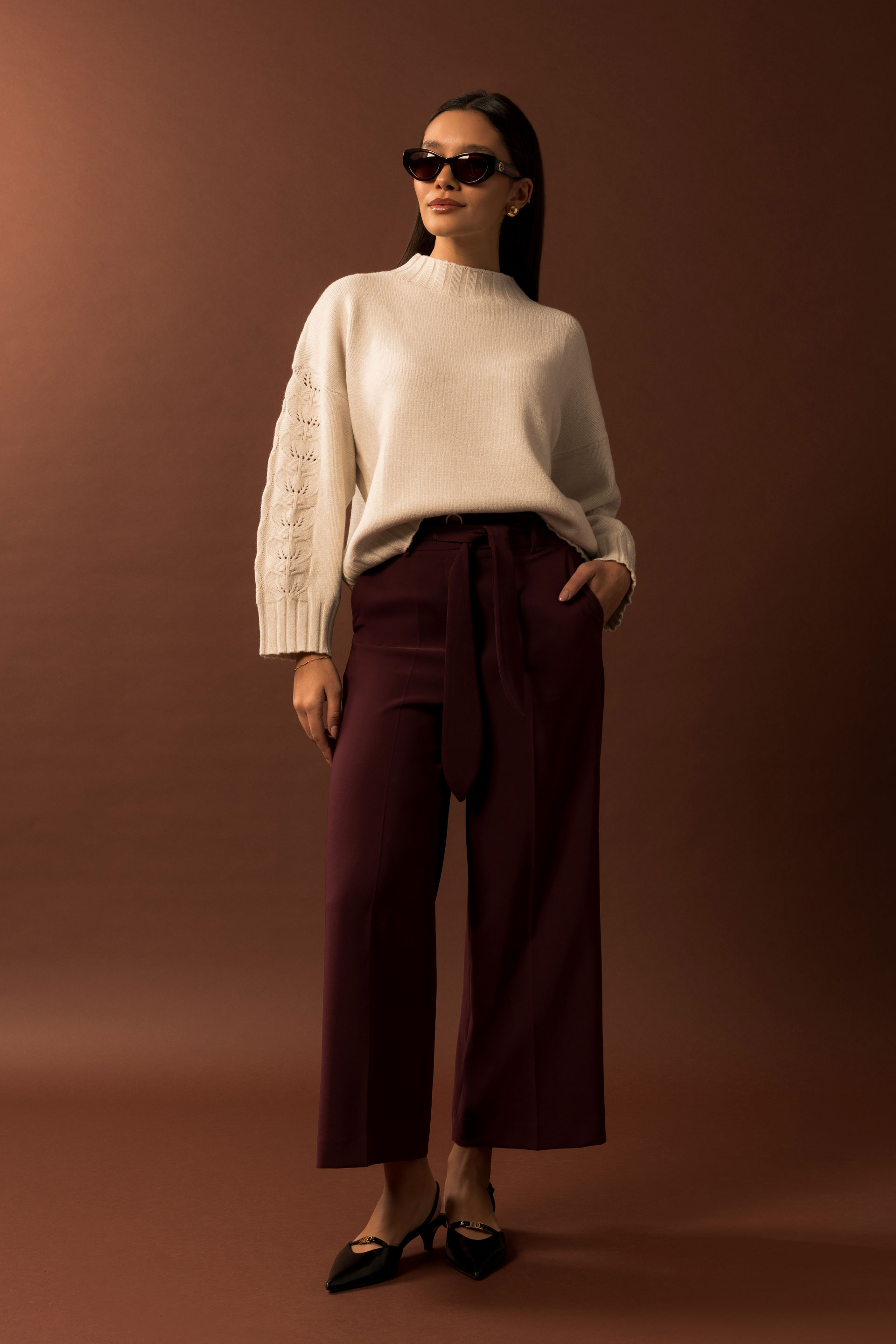 Calça culotte clássica com cinto