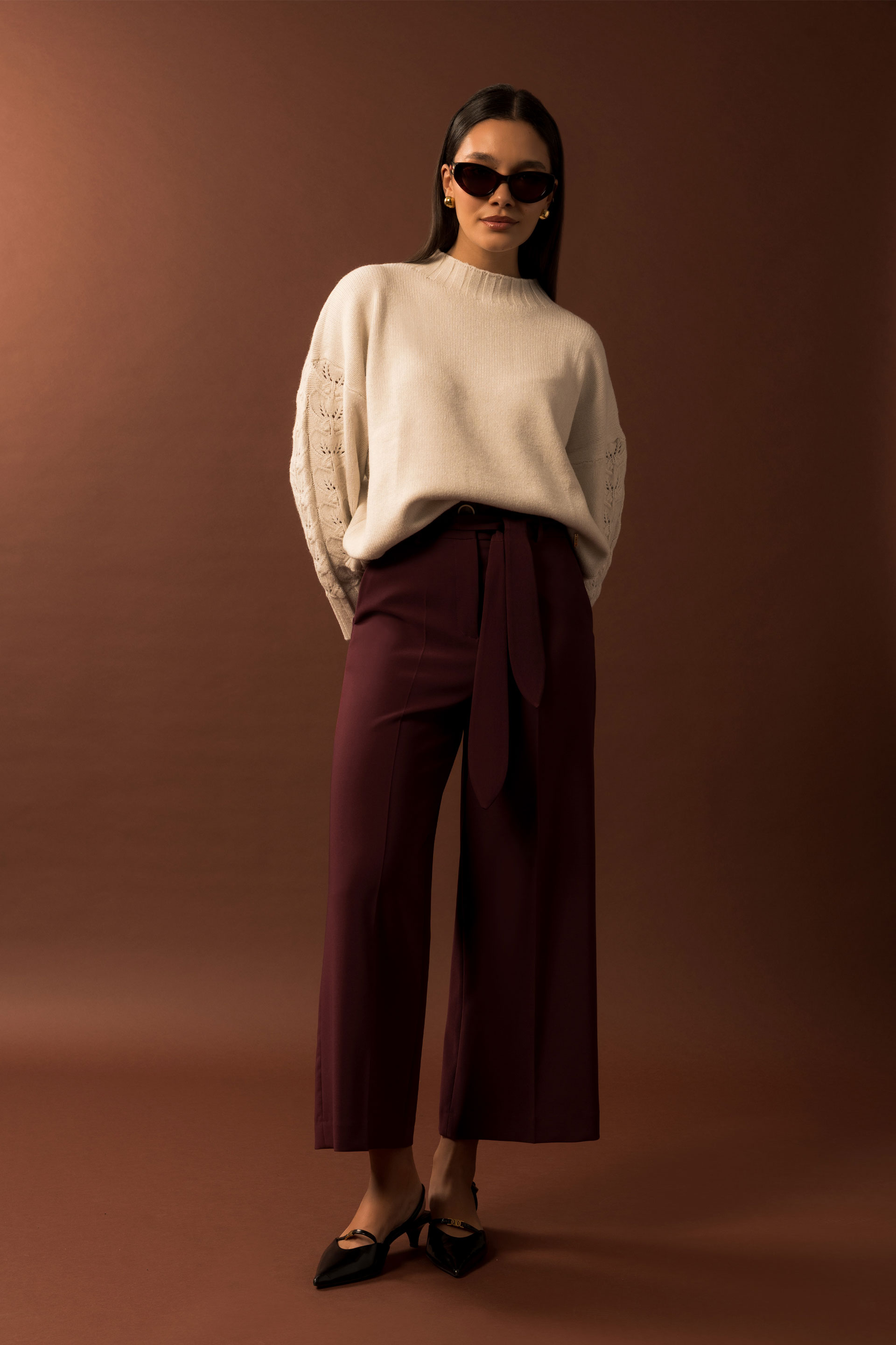 Calça culotte clássica com cinto