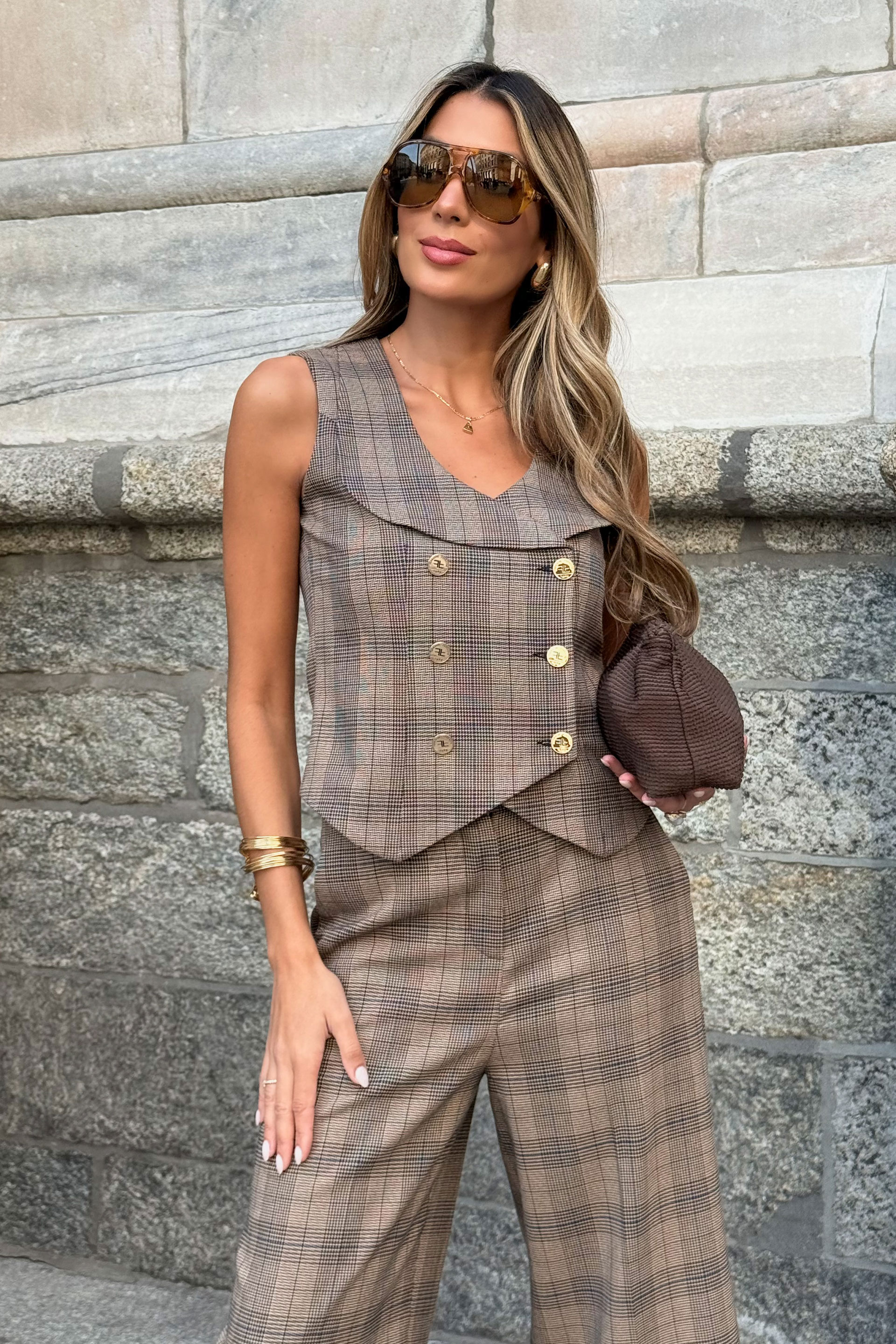 Checked crossover vest