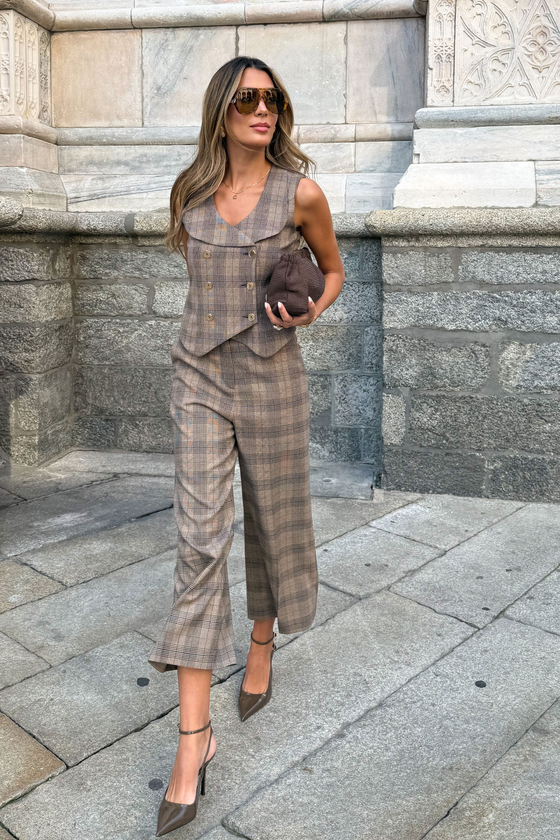 Checked crossover vest