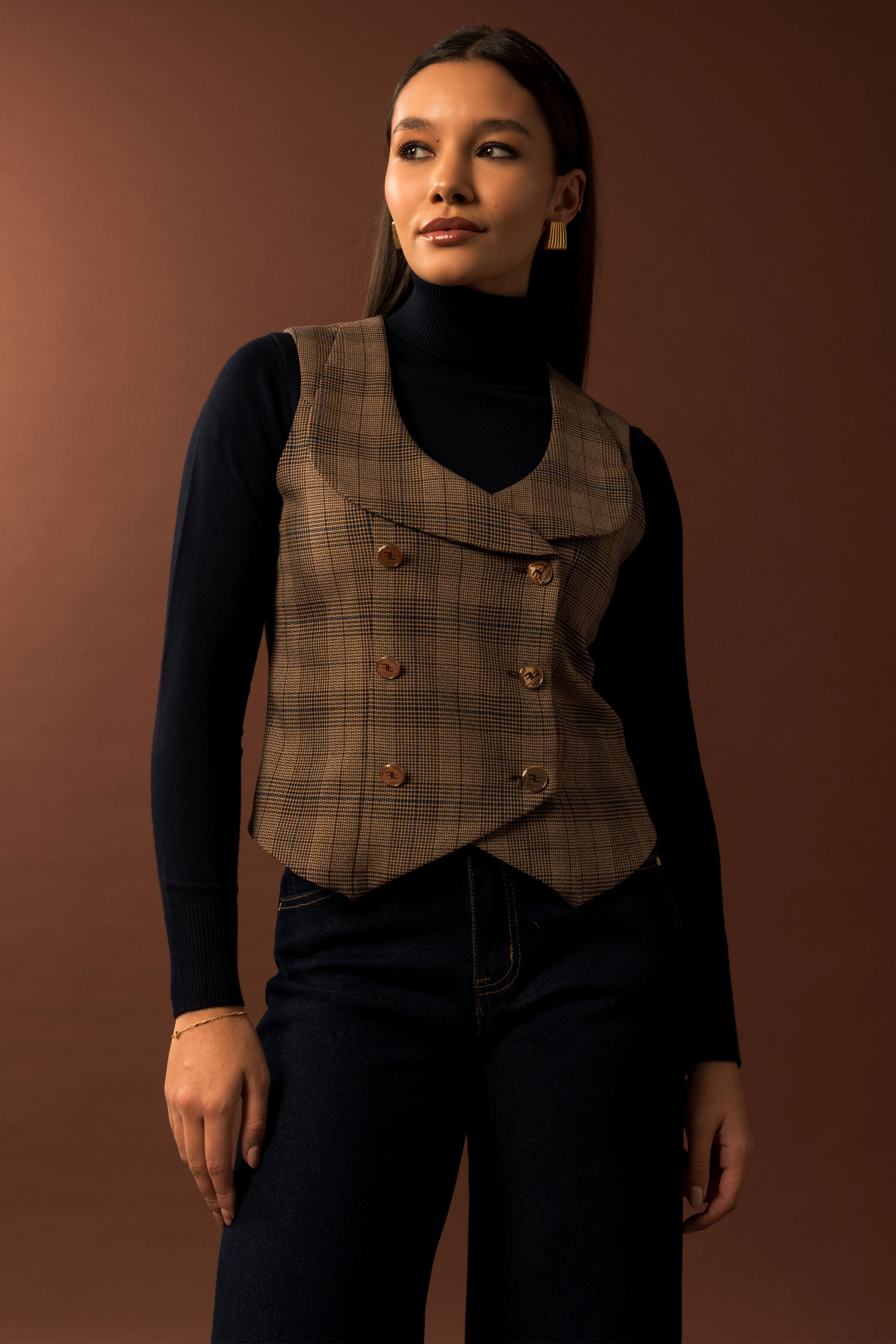 Checked crossover vest