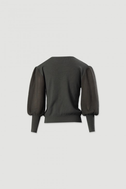 Camisola em malha com mangas em organza Camisola em malha com mangas em organza