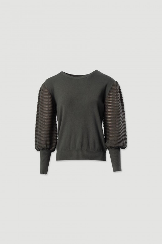 Camisola em malha com mangas em organza Camisola em malha com mangas em organza