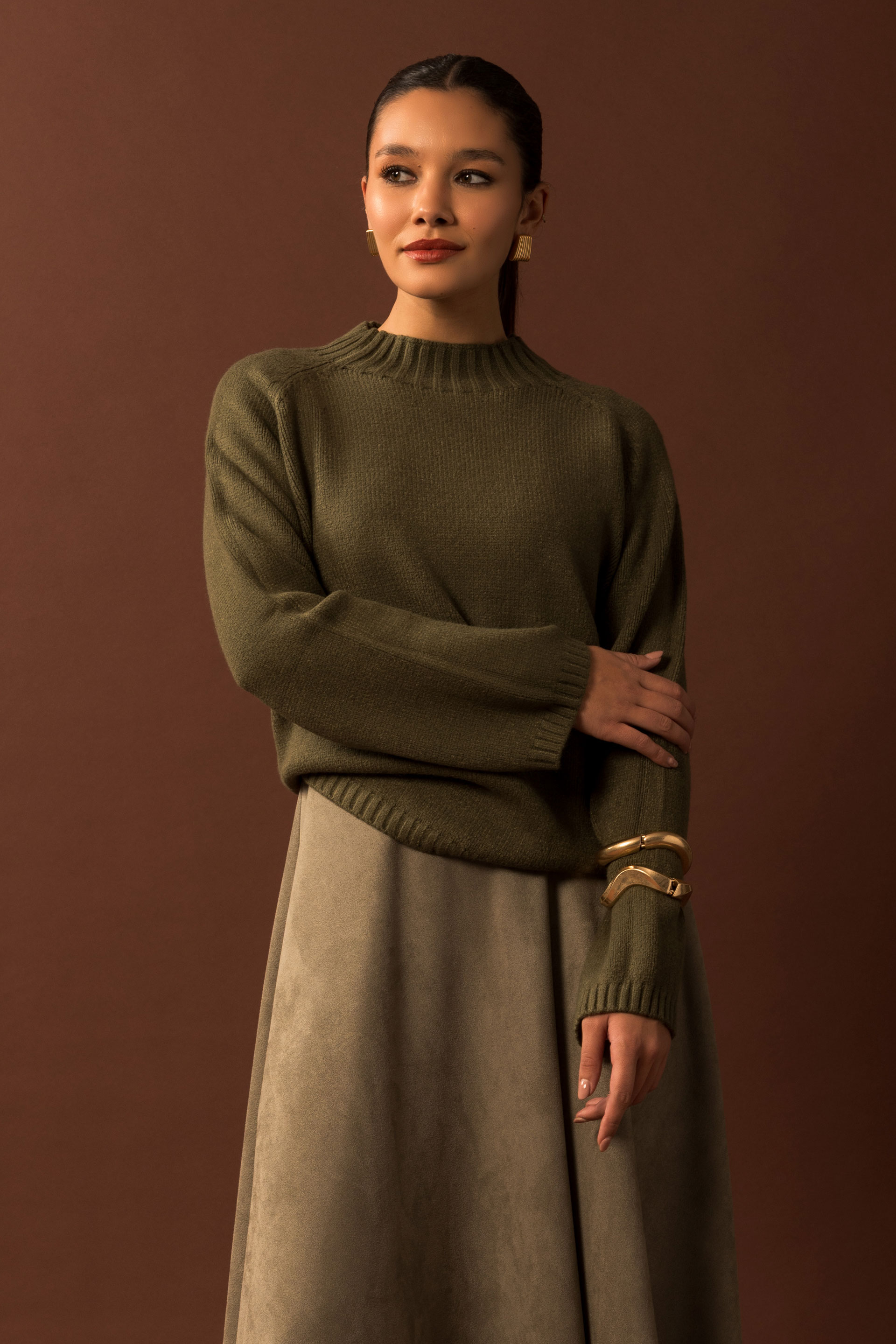 Camisola de malha fluida com meia gola