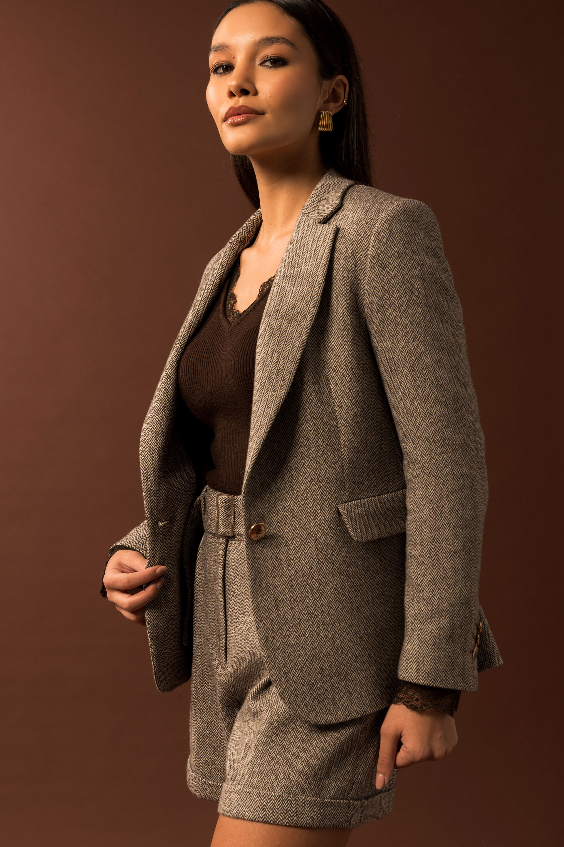 Blazer en laine à motif chevrons