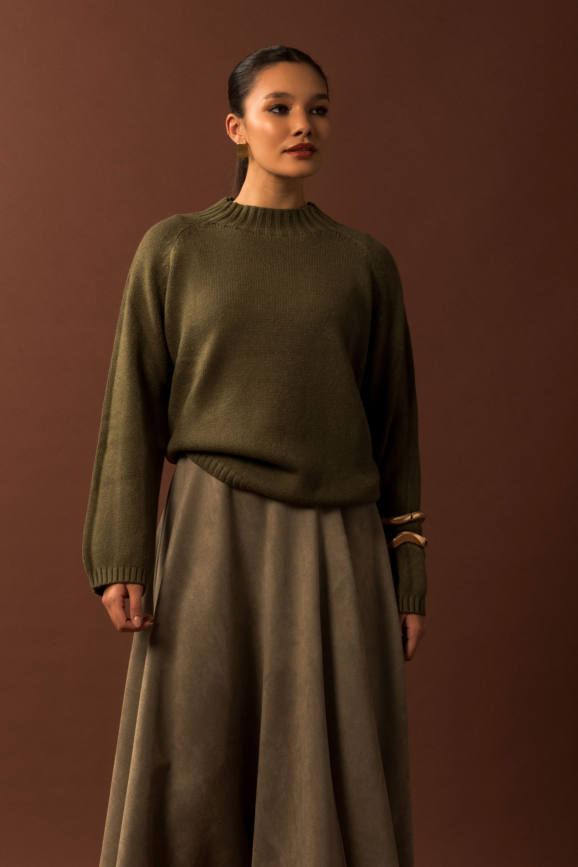 Camisola de malha fluida com meia gola