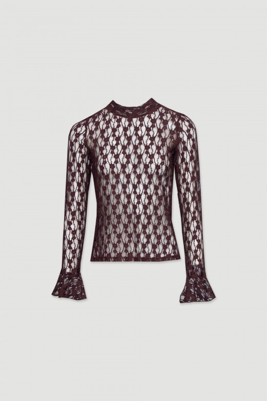 Blusa em renda com manga comprida Blusa em renda com manga comprida