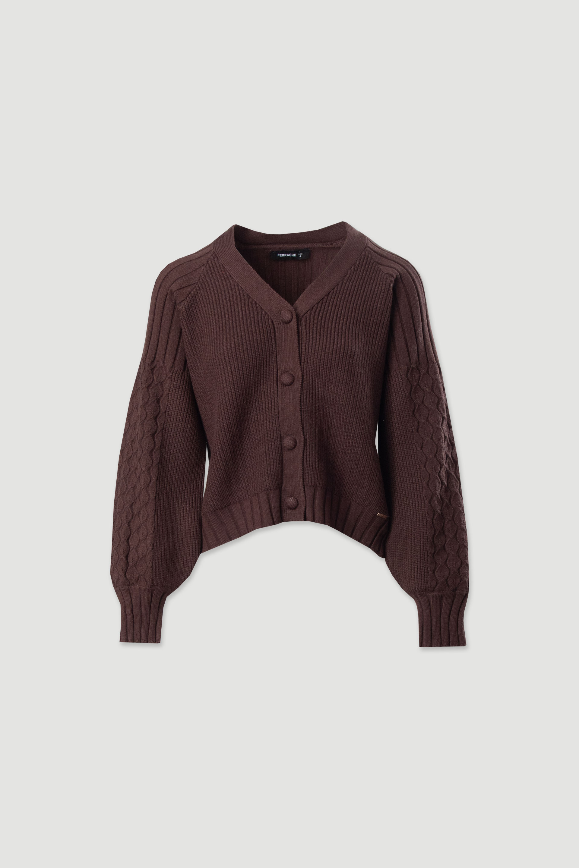 Knit cardigan with textured sleeves