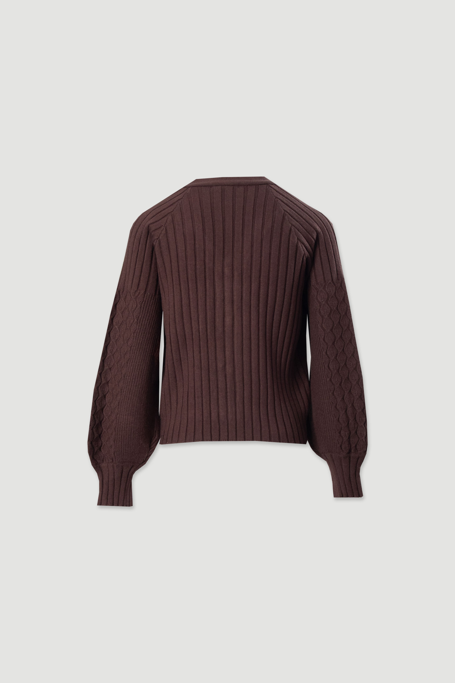 Knit cardigan with textured sleeves