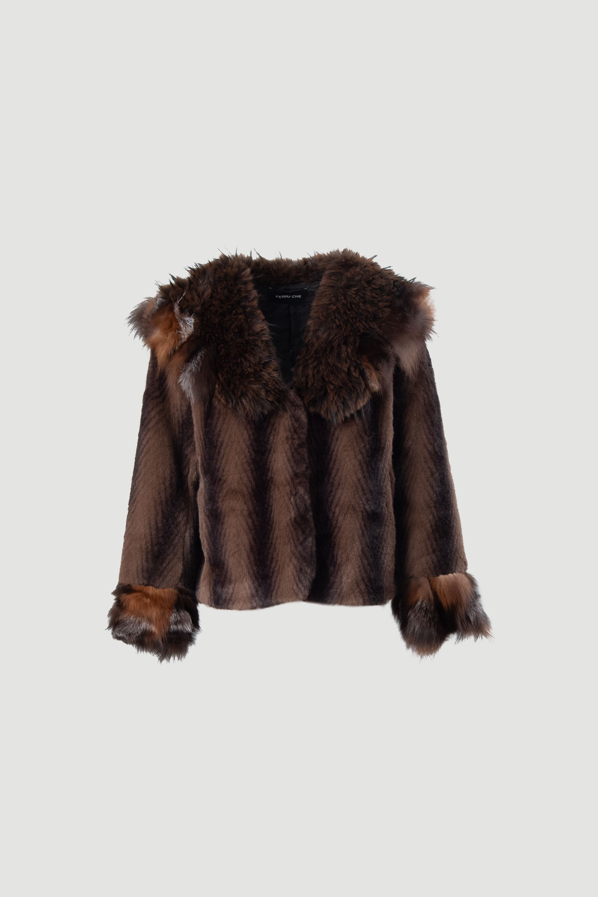 Short faux-fur coat with voluminous collar