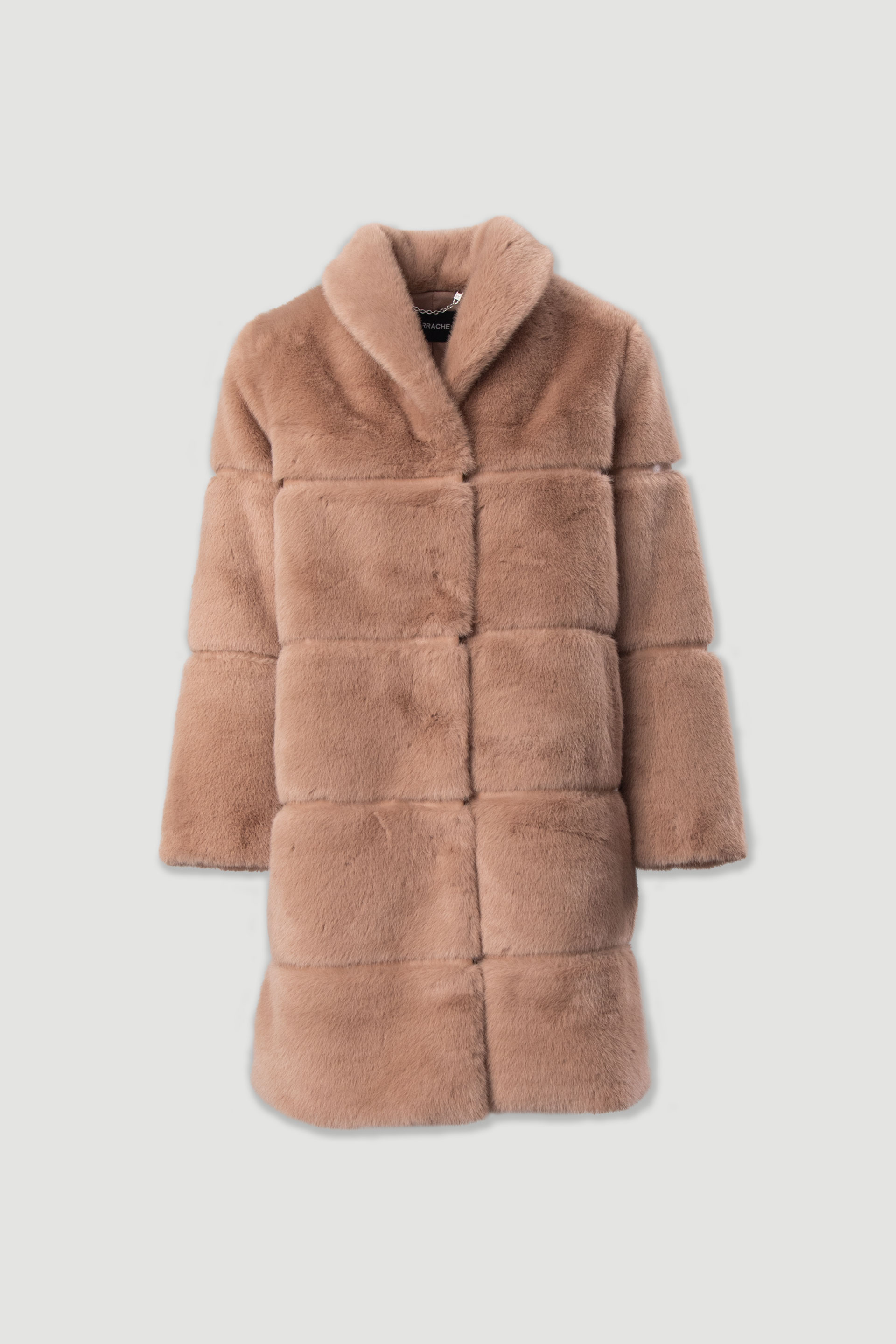 Abrigo largo de pelo sintético con efecto acanalado ancho